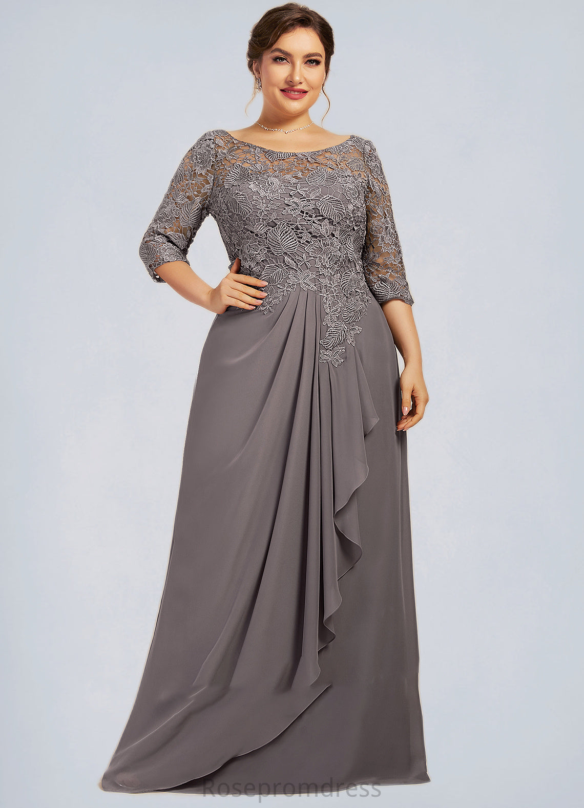 Naomi A-Line Scoop Neck Floor-Length Chiffon Lace Mother of the Bride Dress With Cascading Ruffles SRS126P0014608