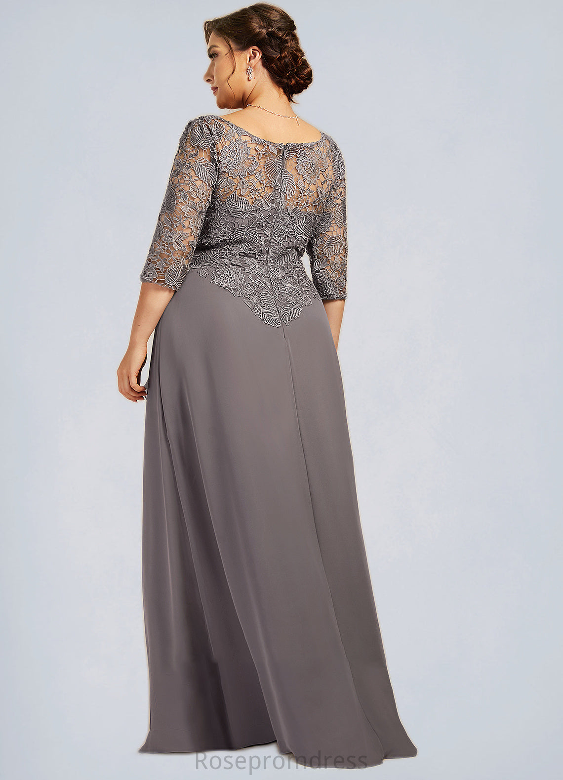 Naomi A-Line Scoop Neck Floor-Length Chiffon Lace Mother of the Bride Dress With Cascading Ruffles SRS126P0014608
