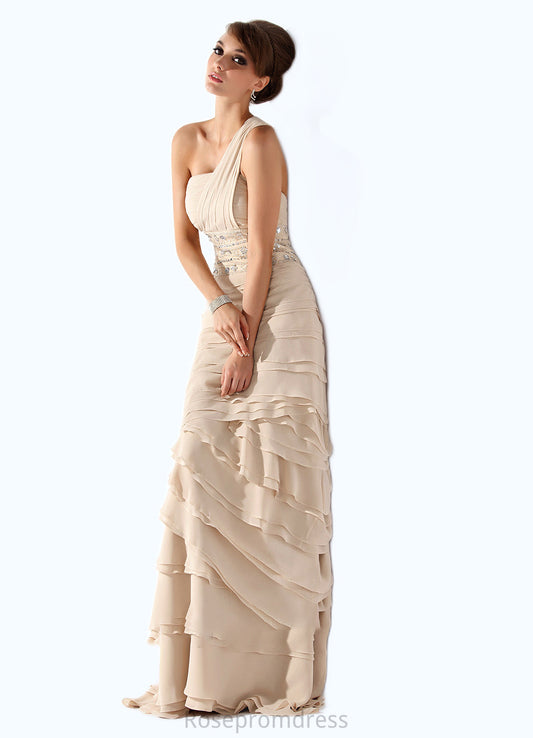 Madelyn A-Line One-Shoulder Sweep Train Chiffon Mother of the Bride Dress With Beading Cascading Ruffles SRS126P0014610
