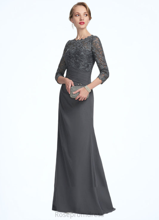 Josie Sheath/Column Scoop Neck Floor-Length Chiffon Lace Mother of the Bride Dress With Ruffle SRS126P0014611
