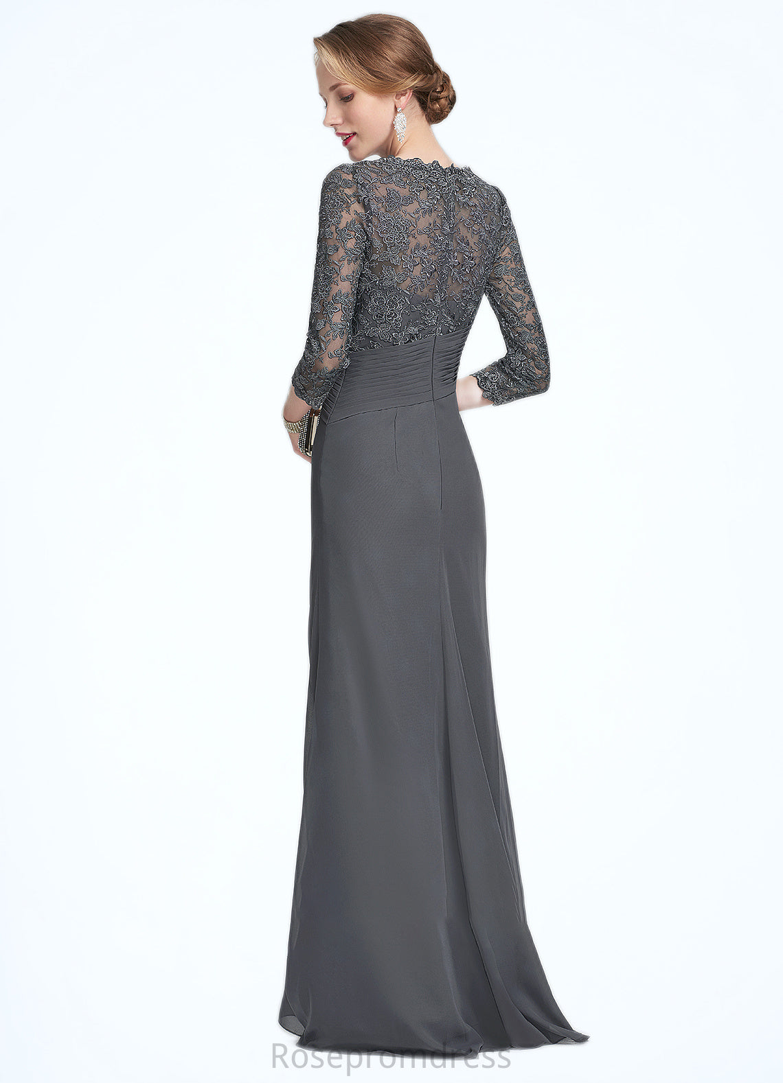 Josie Sheath/Column Scoop Neck Floor-Length Chiffon Lace Mother of the Bride Dress With Ruffle SRS126P0014611