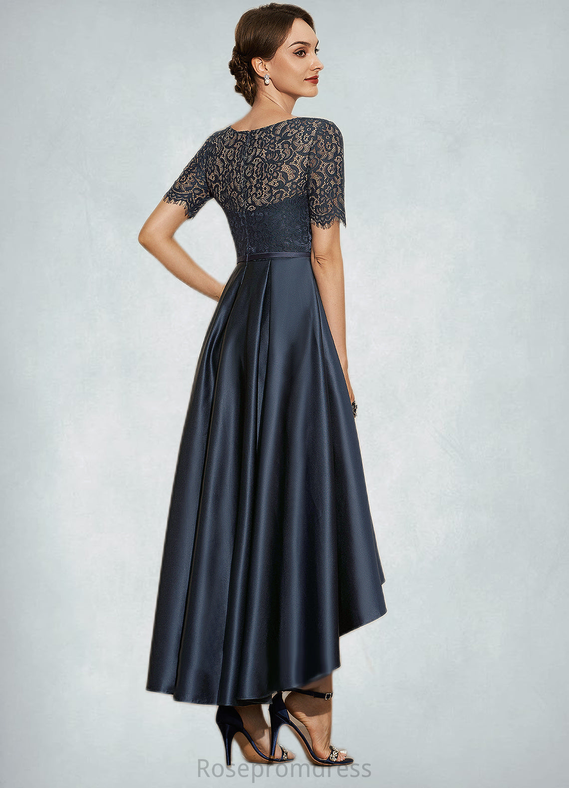 Andrea A-Line Scoop Neck Asymmetrical Satin Lace Mother of the Bride Dress With Pockets SRS126P0014613