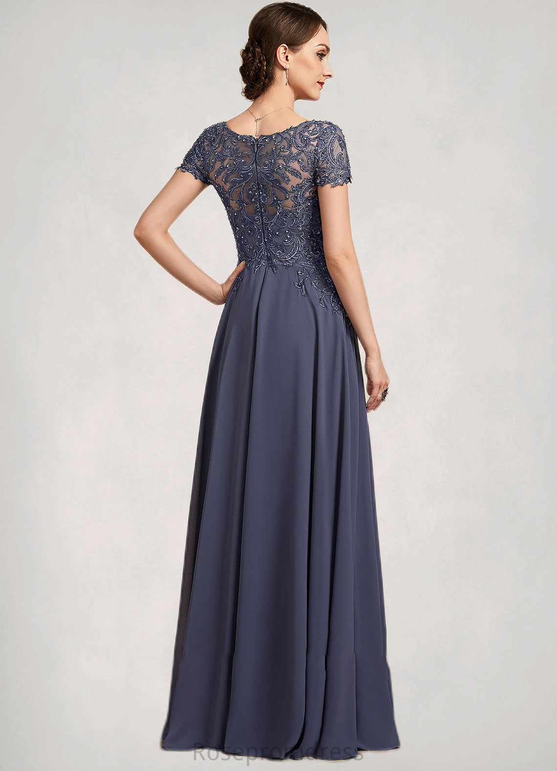 Dalia A-line V-Neck Floor-Length Chiffon Lace Mother of the Bride Dress With Beading Sequins SRS126P0014614