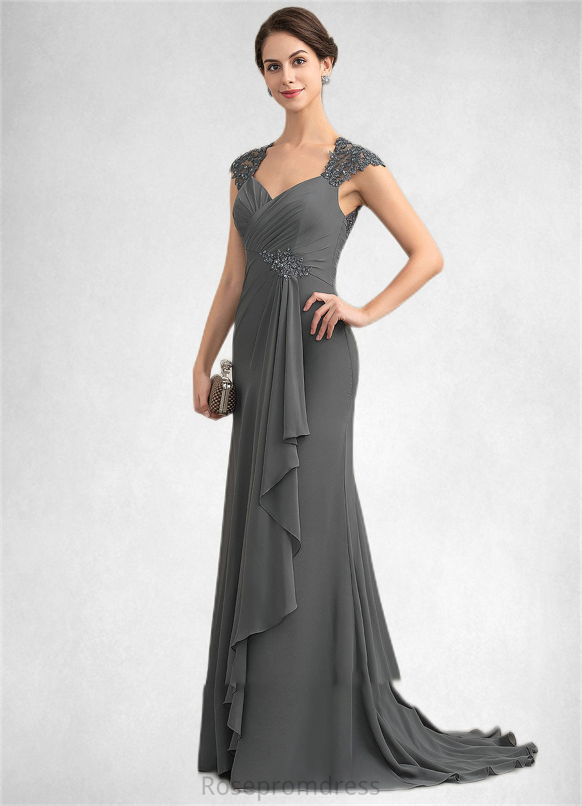 Desirae A-Line Sweetheart Sweep Train Chiffon Lace Mother of the Bride Dress With Beading Sequins SRS126P0014618