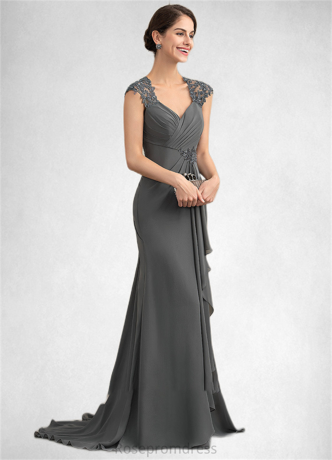 Desirae A-Line Sweetheart Sweep Train Chiffon Lace Mother of the Bride Dress With Beading Sequins SRS126P0014618