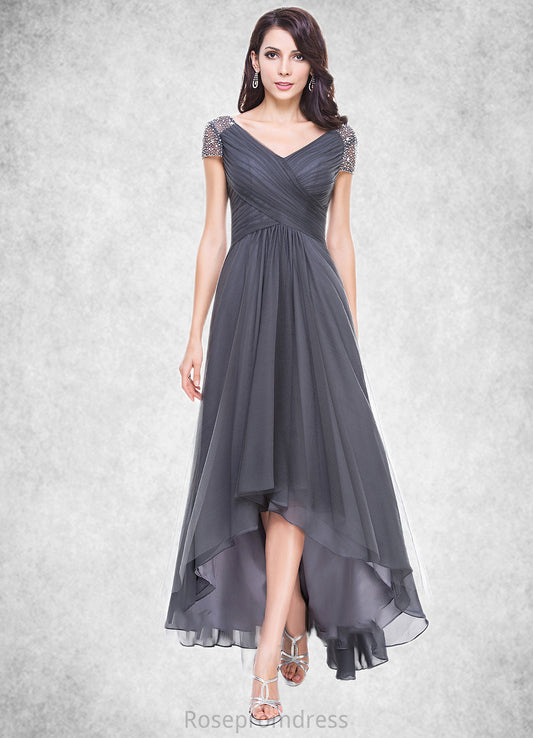 Rachael A-Line V-neck Asymmetrical Tulle Mother of the Bride Dress With Ruffle Beading Sequins SRS126P0014620