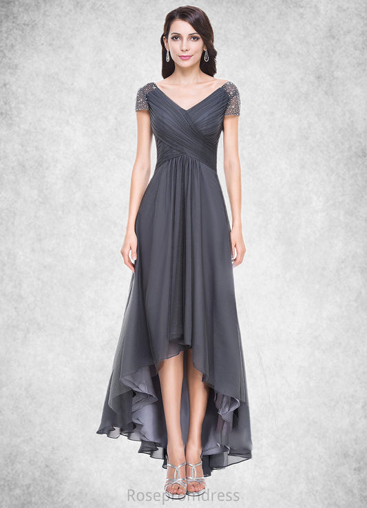 Rachael A-Line V-neck Asymmetrical Tulle Mother of the Bride Dress With Ruffle Beading Sequins SRS126P0014620