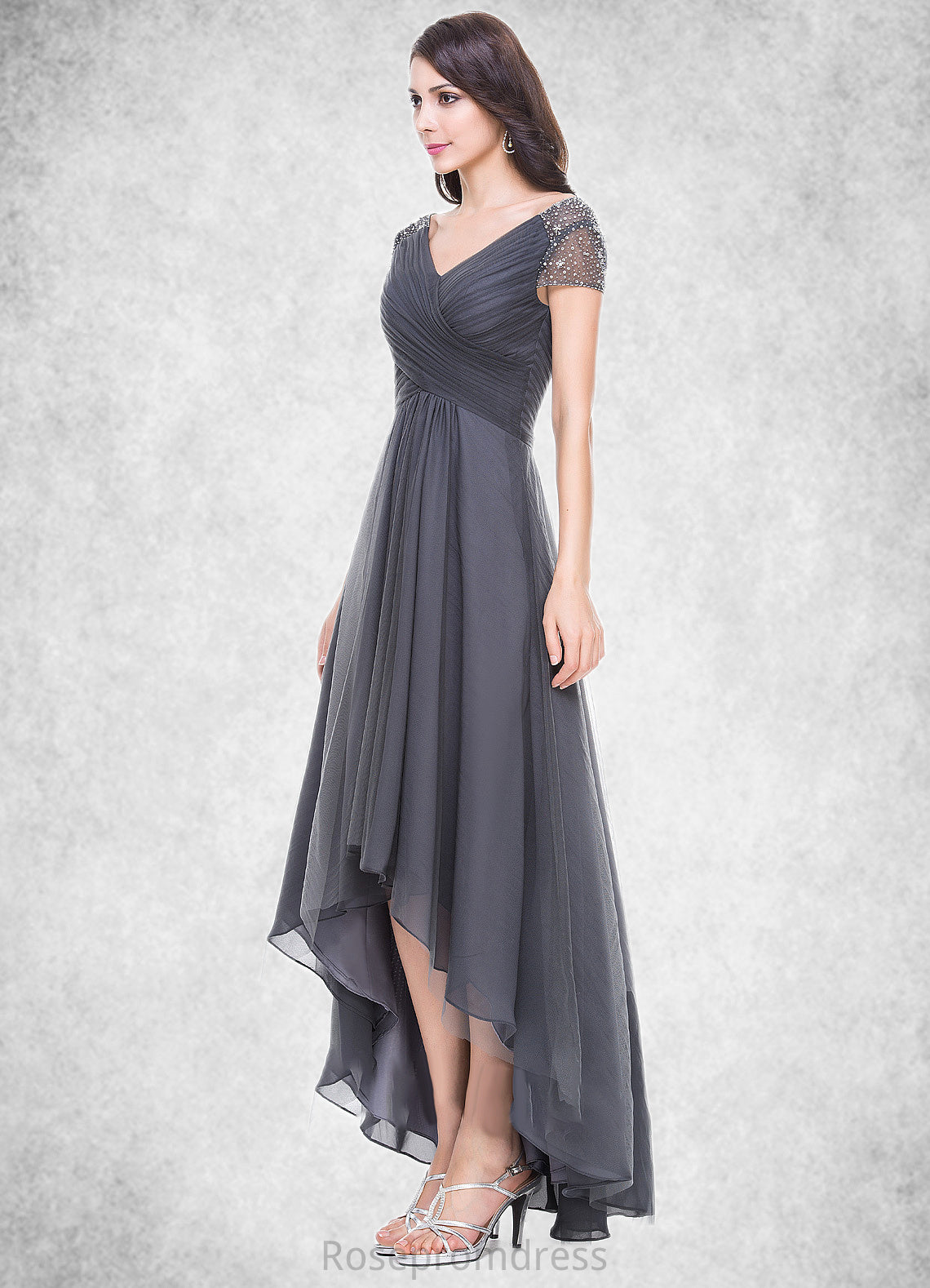 Rachael A-Line V-neck Asymmetrical Tulle Mother of the Bride Dress With Ruffle Beading Sequins SRS126P0014620
