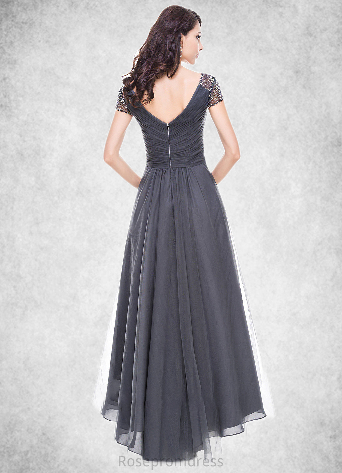Rachael A-Line V-neck Asymmetrical Tulle Mother of the Bride Dress With Ruffle Beading Sequins SRS126P0014620