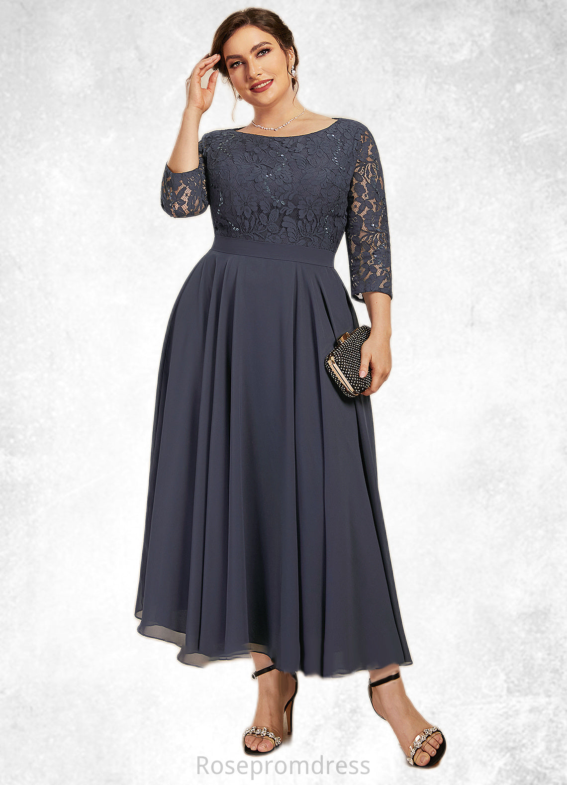Audrey A-Line Scoop Neck Tea-Length Chiffon Lace Mother of the Bride Dress With Sequins SRS126P0014621