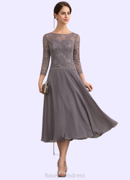 Summer A-Line Scoop Neck Tea-Length Chiffon Lace Mother of the Bride Dress With Sequins SRS126P0014622