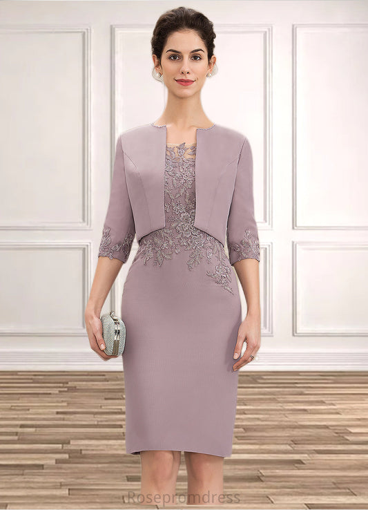 Jaslene Sheath/Column Scoop Neck Knee-Length Chiffon Lace Mother of the Bride Dress SRS126P0014624