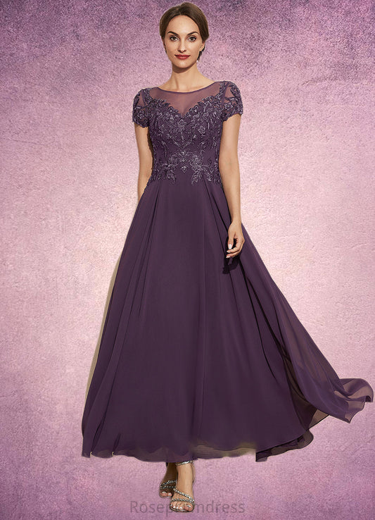 Mia A-Line Scoop Neck Ankle-Length Chiffon Lace Mother of the Bride Dress With Sequins SRS126P0014626