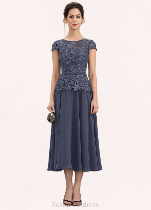 Alaina A-Line Scoop Neck Tea-Length Chiffon Lace Mother of the Bride Dress SRS126P0014627