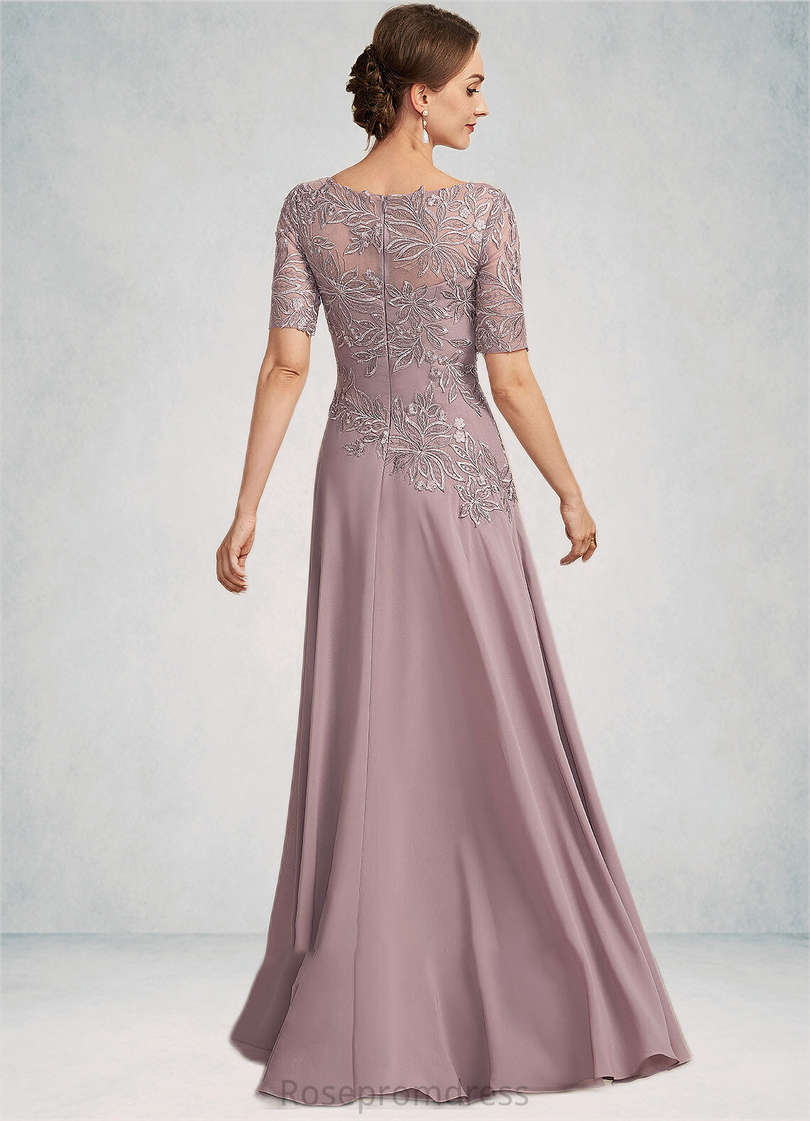 Hailie A-Line Scoop Neck Floor-Length Chiffon Lace Mother of the Bride Dress SRS126P0014628