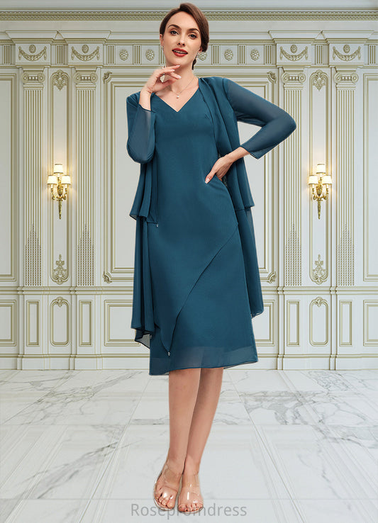 Beatrice Sheath/Column V-Neck Knee-Length Chiffon Mother of the Bride Dress SRS126P0014635