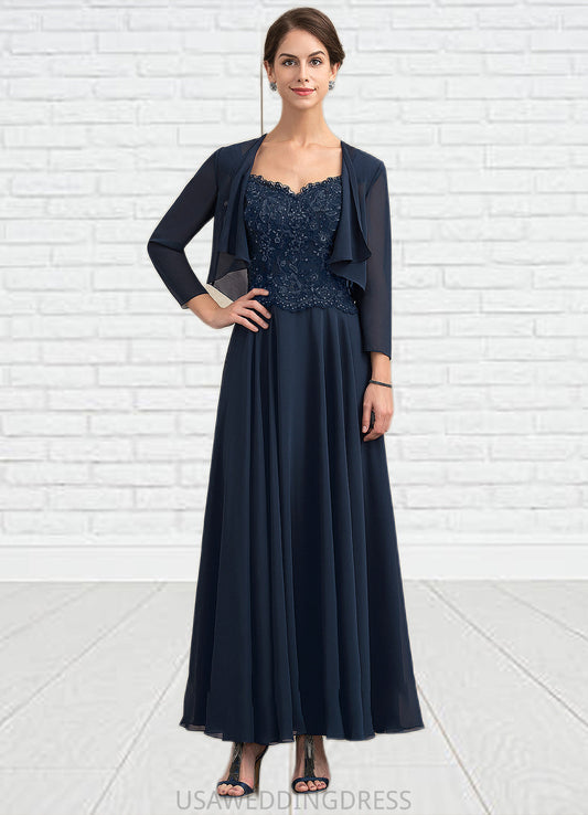 Lily A-line V-Neck Ankle-Length Chiffon Lace Mother of the Bride Dress With Sequins DS126P0014637