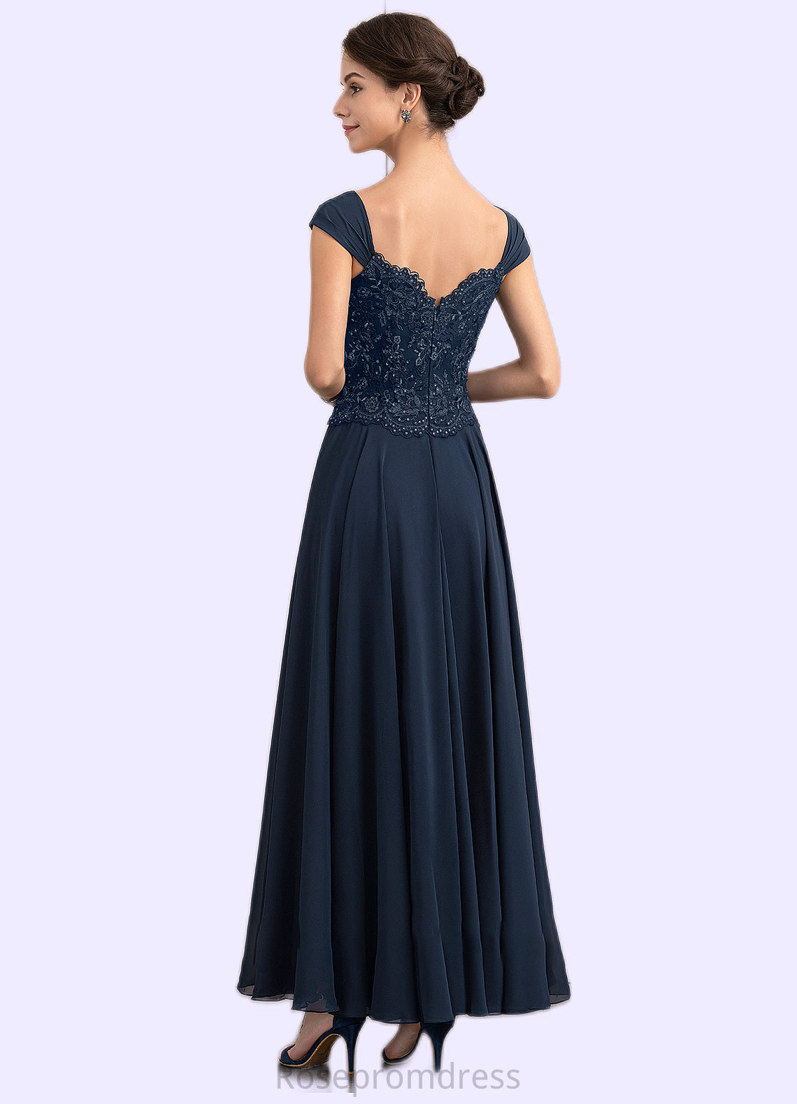 Hannah A-line V-Neck Ankle-Length Chiffon Lace Mother of the Bride Dress With Sequins SRS126P0014637