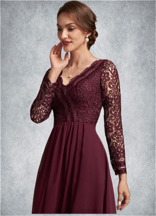 Nathalie A-line V-Neck Asymmetrical Chiffon Lace Mother of the Bride Dress SRS126P0014640