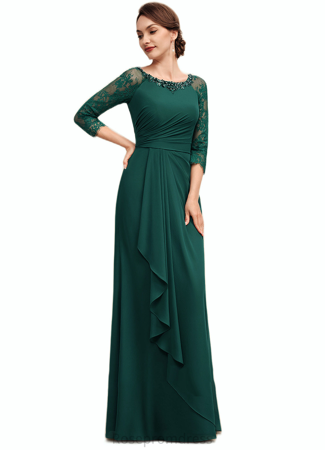 Jan A-Line Scoop Neck Floor-Length Chiffon Lace Mother of the Bride Dress With Beading Cascading Ruffles SRS126P0014643