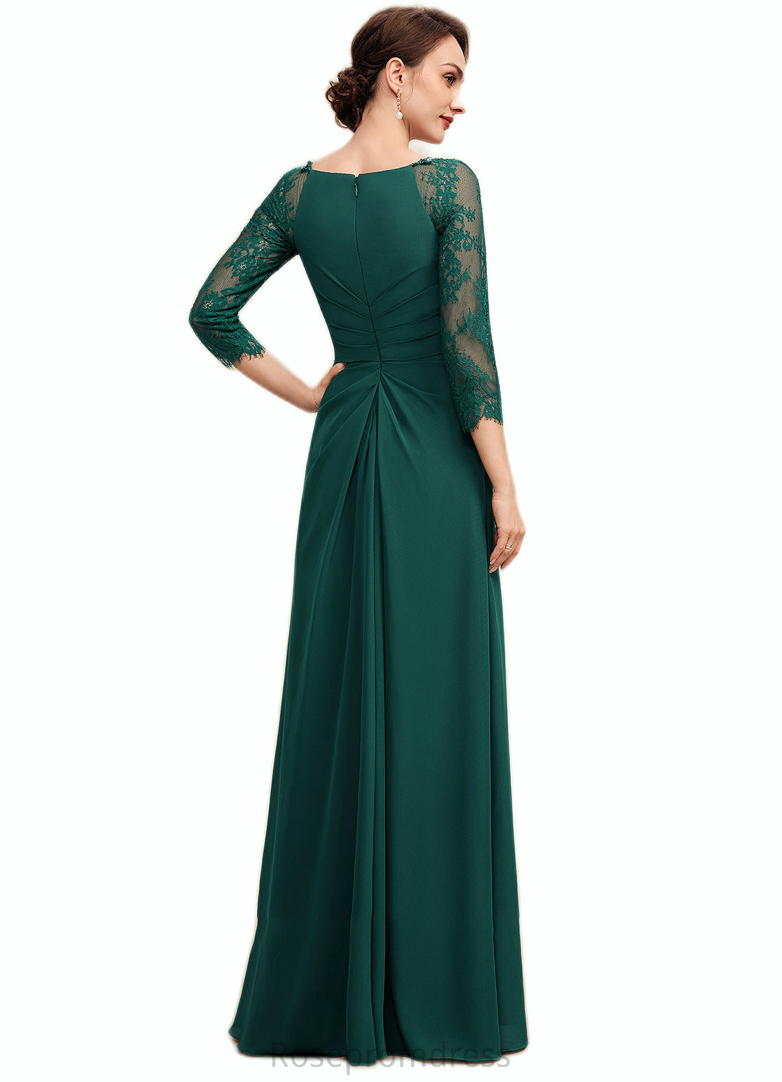 Jan A-Line Scoop Neck Floor-Length Chiffon Lace Mother of the Bride Dress With Beading Cascading Ruffles SRS126P0014643