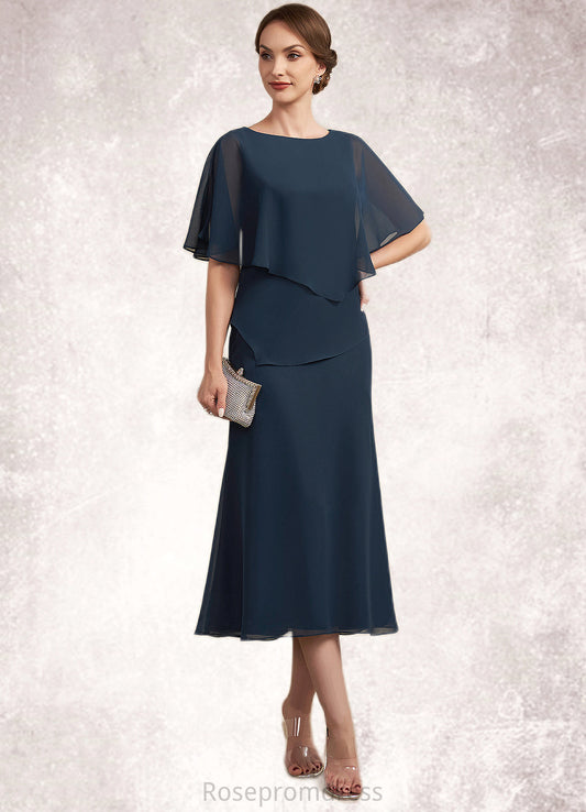 Audrina Sheath/Column Scoop Neck Tea-Length Chiffon Mother of the Bride Dress SRS126P0014646