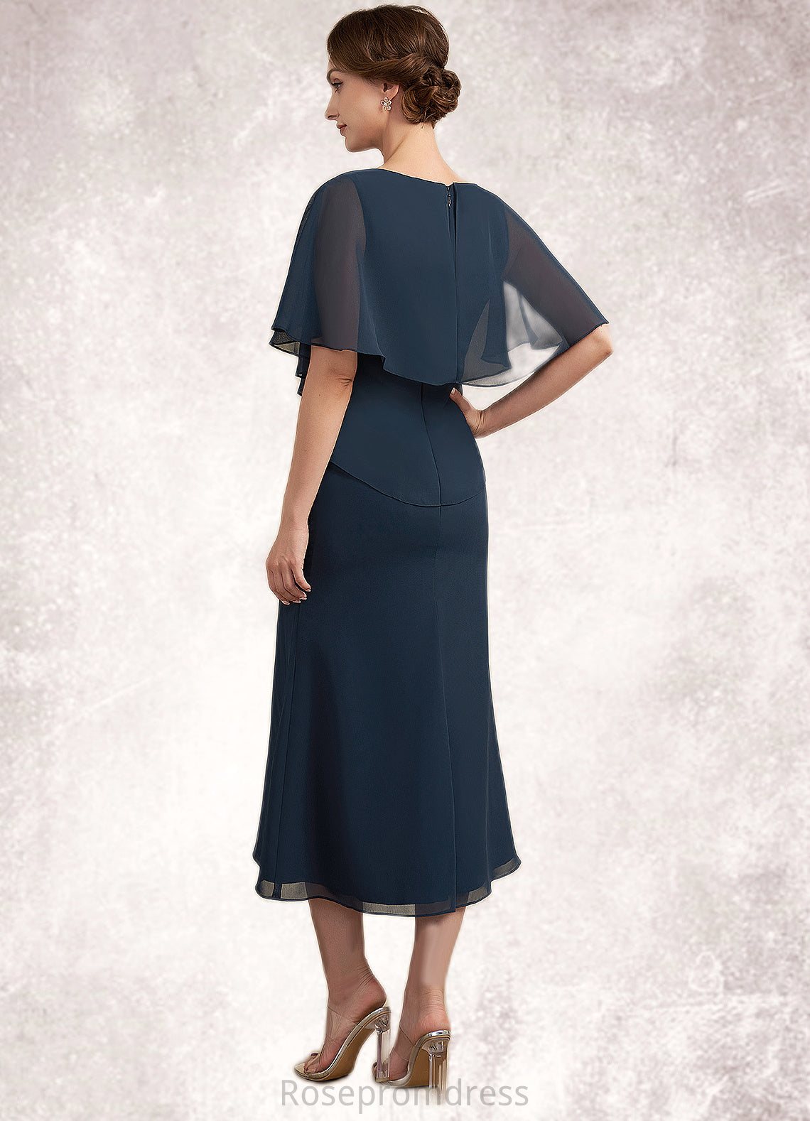 Audrina Sheath/Column Scoop Neck Tea-Length Chiffon Mother of the Bride Dress SRS126P0014646