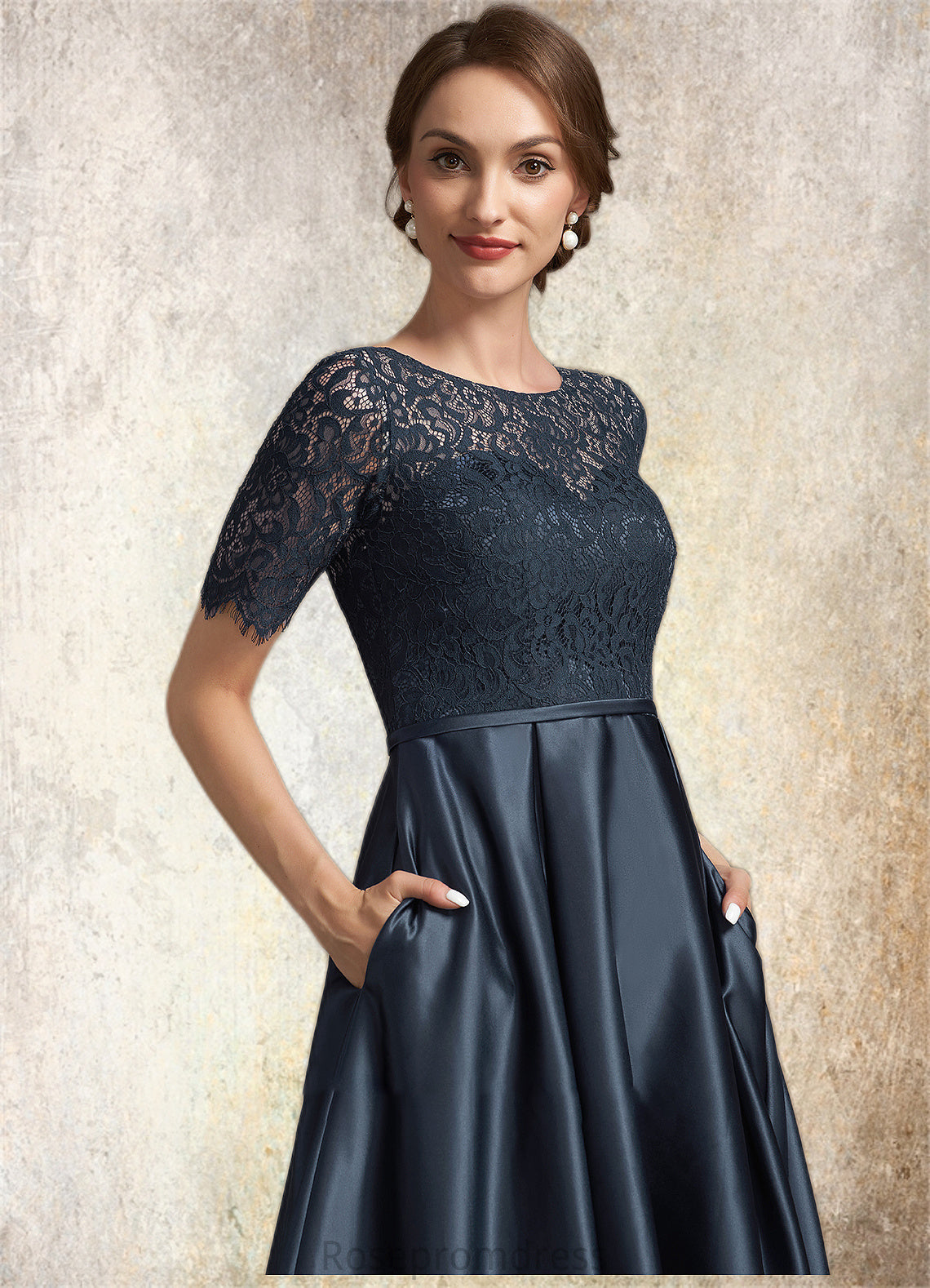 Taylor A-Line Scoop Neck Asymmetrical Satin Lace Mother of the Bride Dress SRS126P0014647
