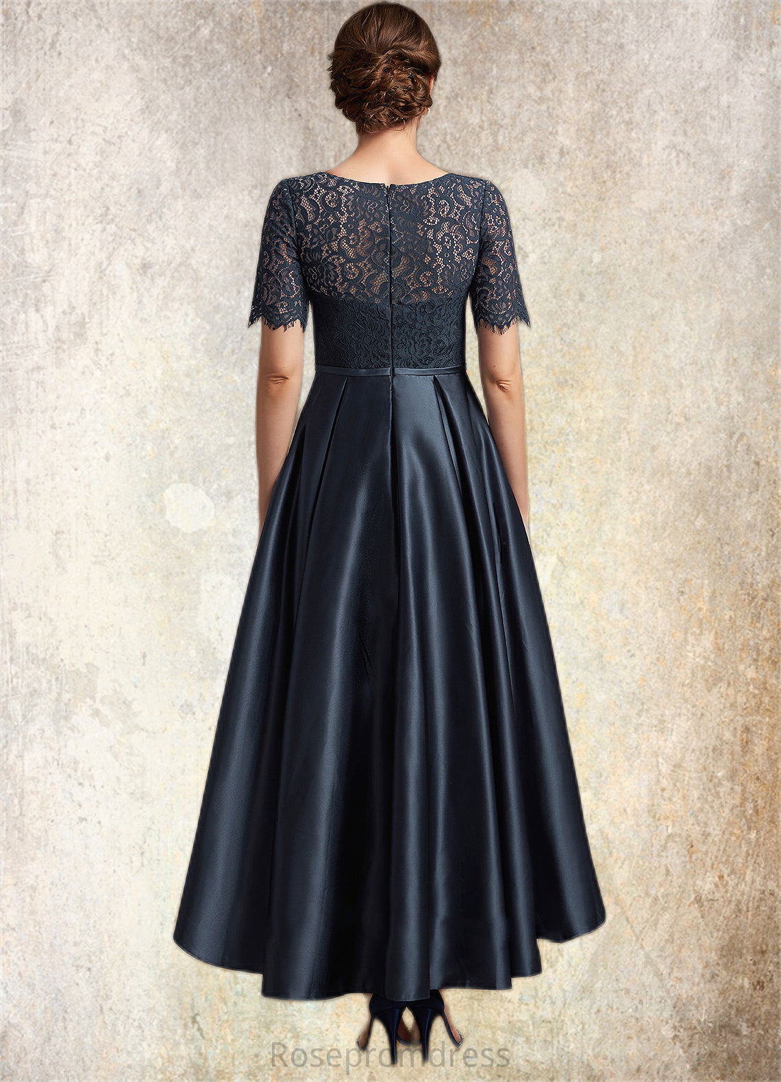 Taylor A-Line Scoop Neck Asymmetrical Satin Lace Mother of the Bride Dress SRS126P0014647