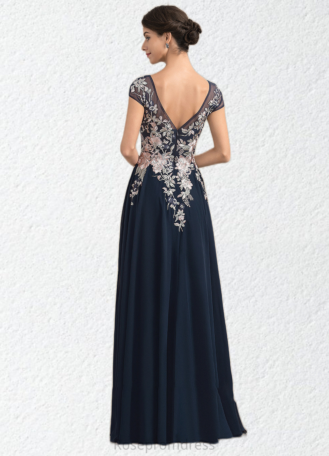 Anastasia A-Line V-neck Floor-Length Chiffon Lace Mother of the Bride Dress With Split Front SRS126P0014649