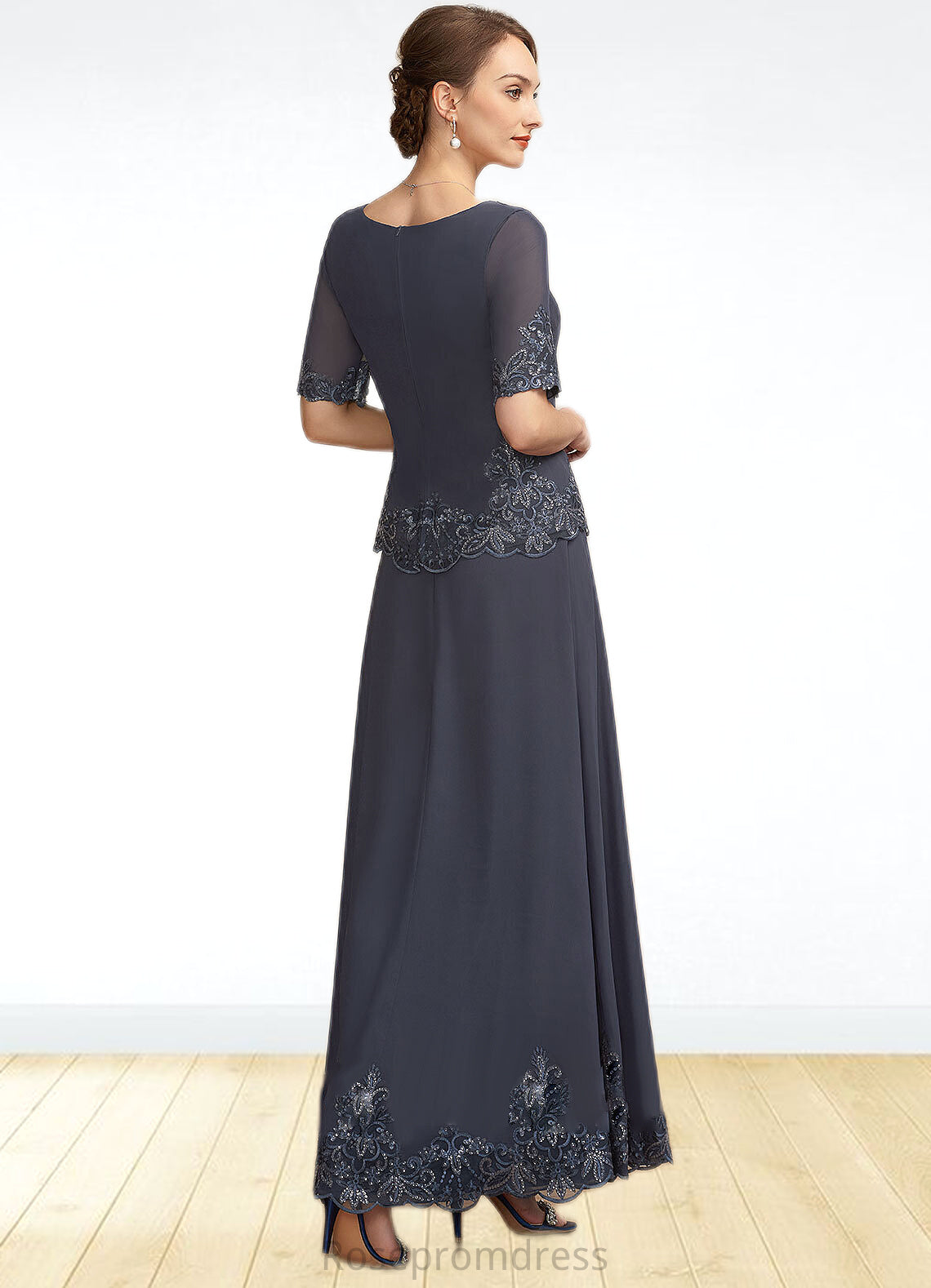 Lila A-Line V-neck Ankle-Length Chiffon Lace Mother of the Bride Dress With Sequins SRS126P0014650