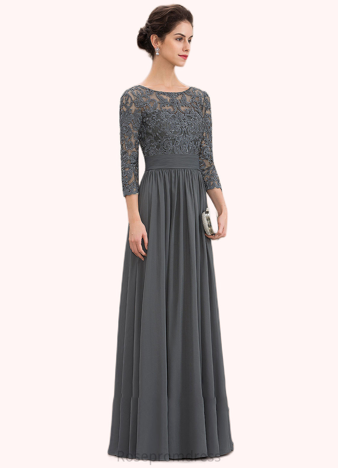 Jazlene A-Line Scoop Neck Floor-Length Chiffon Lace Mother of the Bride Dress With Ruffle Beading Sequins SRS126P0014652