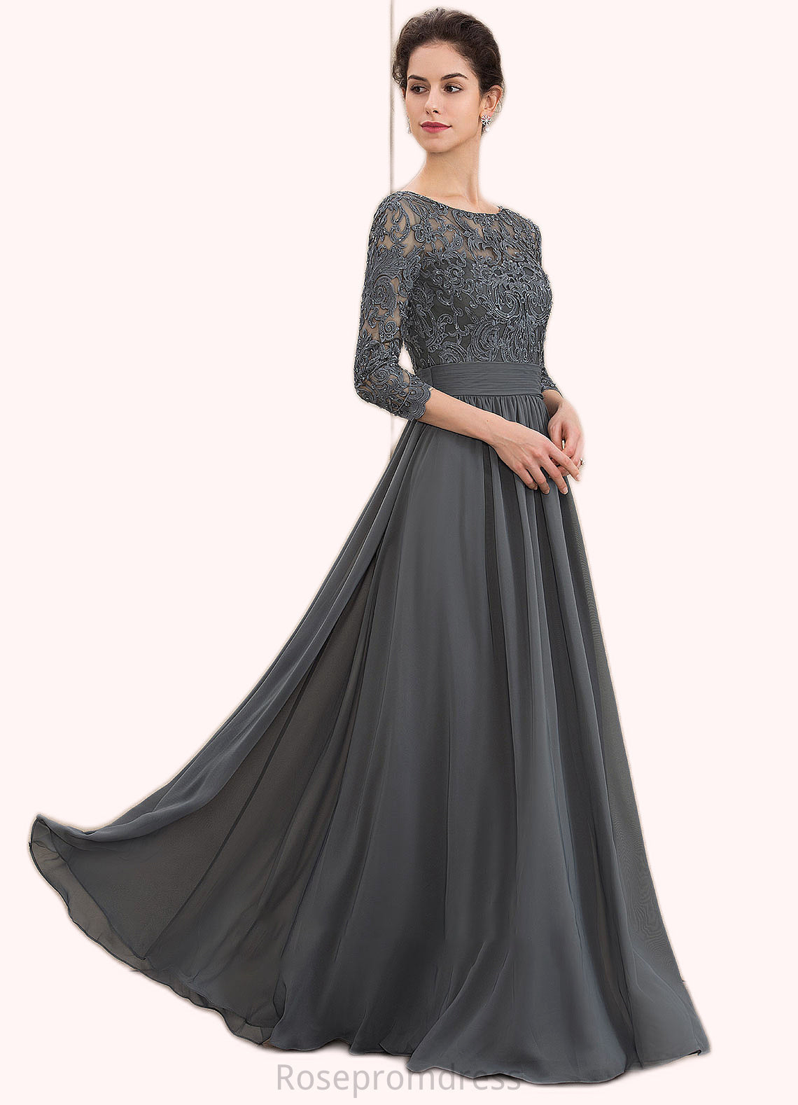 Jazlene A-Line Scoop Neck Floor-Length Chiffon Lace Mother of the Bride Dress With Ruffle Beading Sequins SRS126P0014652