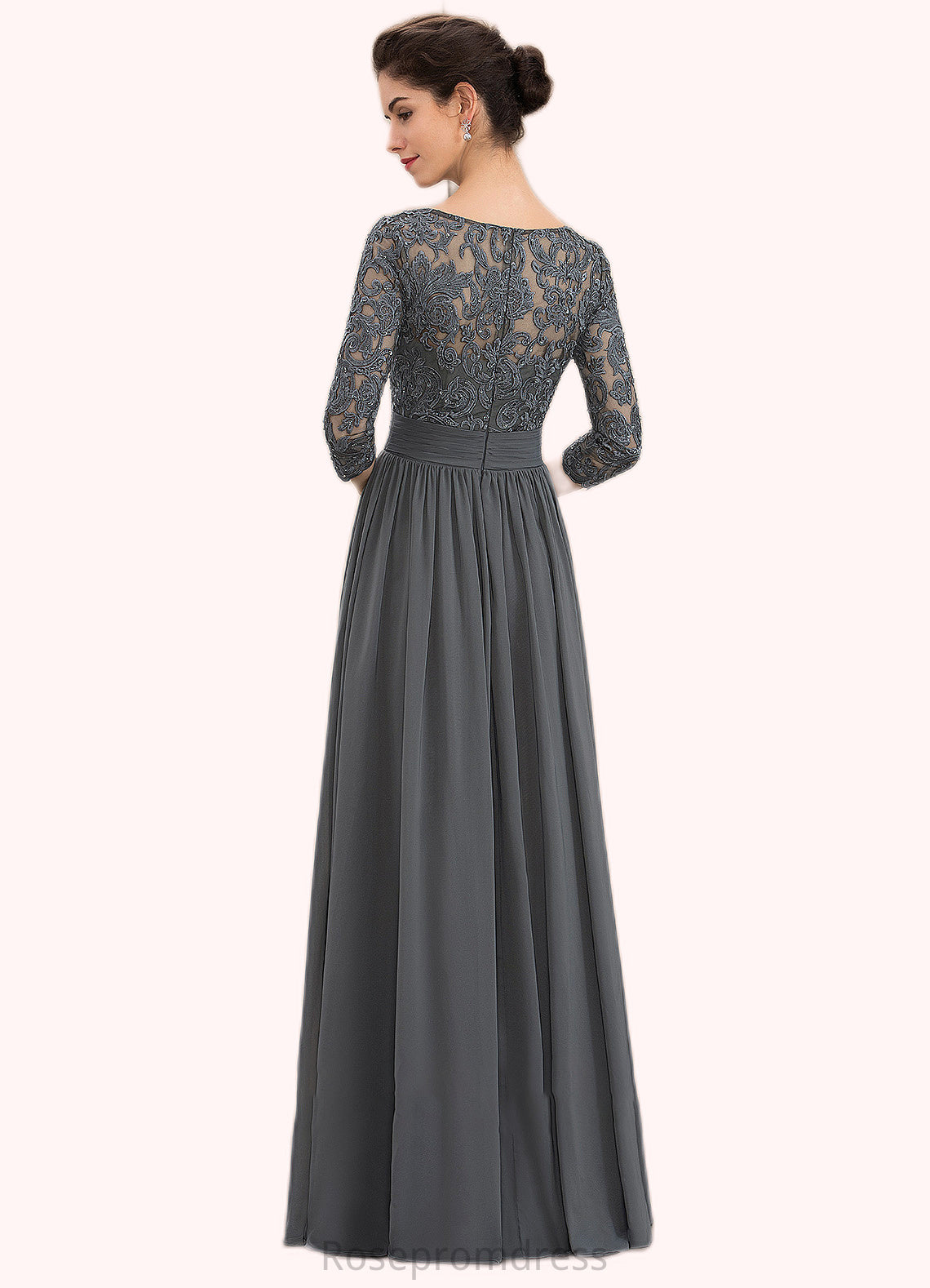 Jazlene A-Line Scoop Neck Floor-Length Chiffon Lace Mother of the Bride Dress With Ruffle Beading Sequins SRS126P0014652