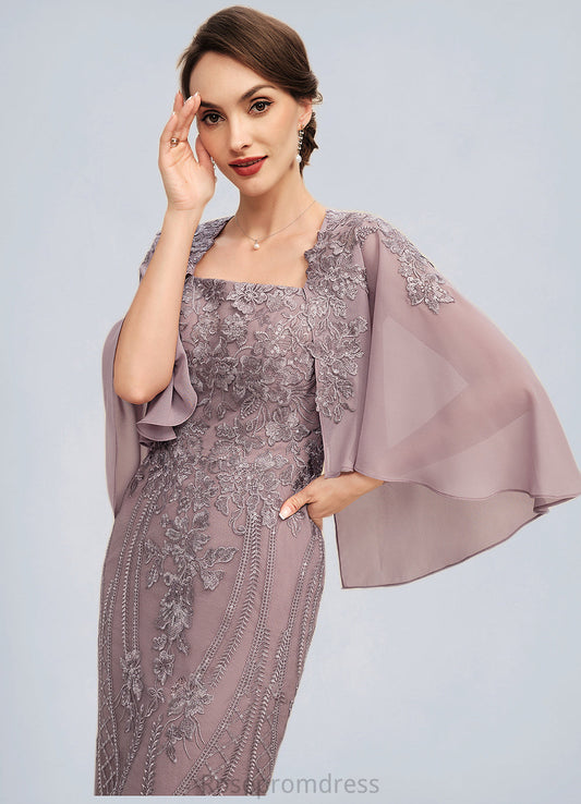 Natalie Sheath/Column Square Neckline Knee-Length Chiffon Lace Mother of the Bride Dress With Sequins SRS126P0014653