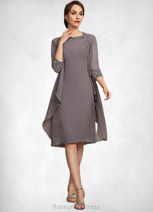 Lydia A-Line Scoop Neck Knee-Length Chiffon Mother of the Bride Dress With Beading SRS126P0014654