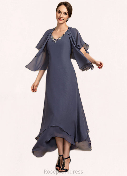 Chaya A-line V-Neck Ankle-Length Chiffon Mother of the Bride Dress With Beading SRS126P0014655