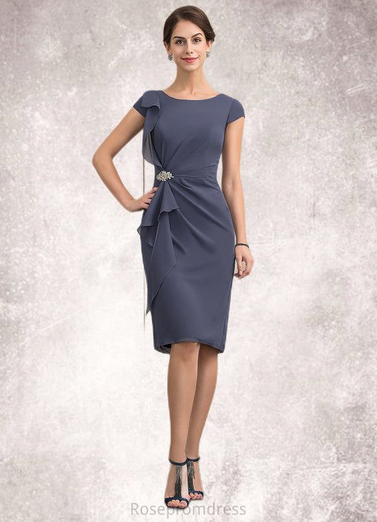 Violet Sheath/Column Scoop Neck Knee-Length Chiffon Mother of the Bride Dress With Beading Cascading Ruffles SRS126P0014660