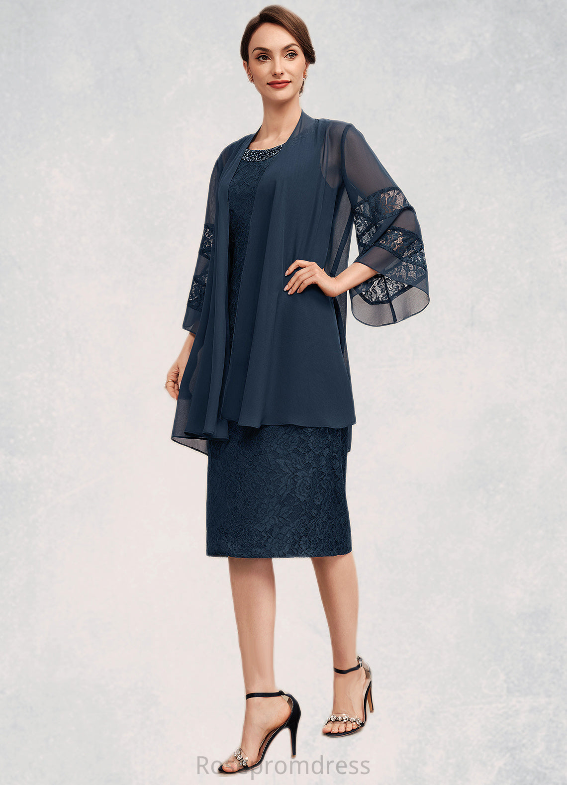 Karissa Sheath/Column Scoop Neck Knee-Length Lace Mother of the Bride Dress With Beading Sequins SRS126P0014661