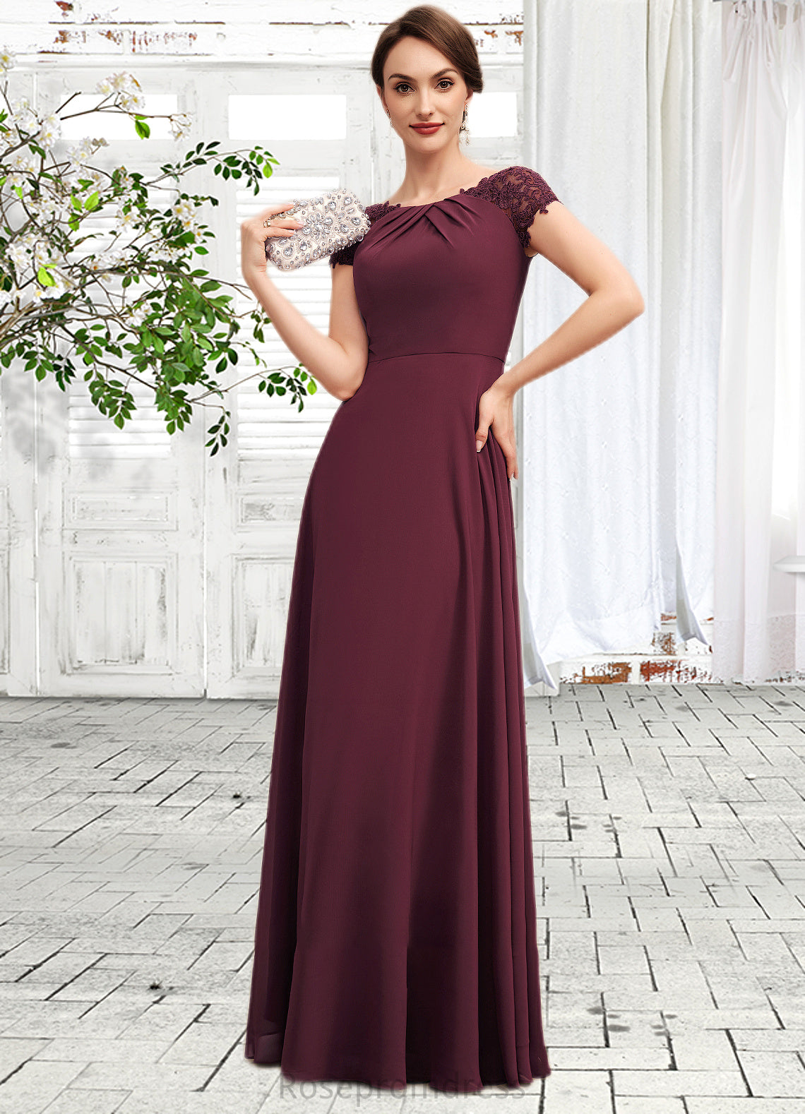 Nicky A-Line Scoop Neck Floor-Length Chiffon Mother of the Bride Dress With Ruffle Lace SRS126P0014662