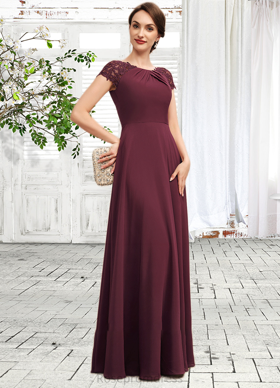 Nicky A-Line Scoop Neck Floor-Length Chiffon Mother of the Bride Dress With Ruffle Lace SRS126P0014662