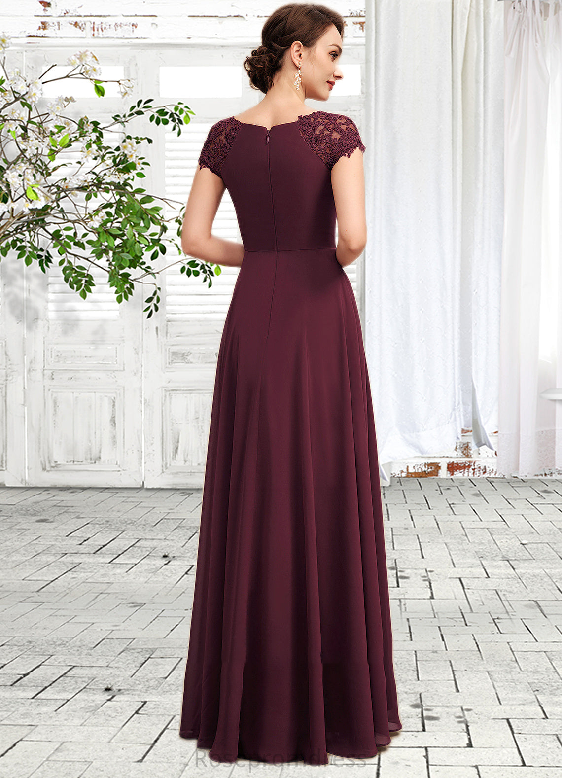 Nicky A-Line Scoop Neck Floor-Length Chiffon Mother of the Bride Dress With Ruffle Lace SRS126P0014662