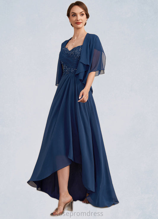 Khloe A-Line Sweetheart Asymmetrical Chiffon Lace Mother of the Bride Dress With Ruffle Beading Sequins SRS126P0014663