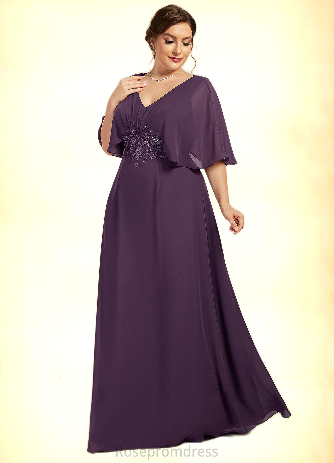 Lillianna A-Line V-neck Floor-Length Chiffon Mother of the Bride Dress With Lace Sequins SRS126P0014665