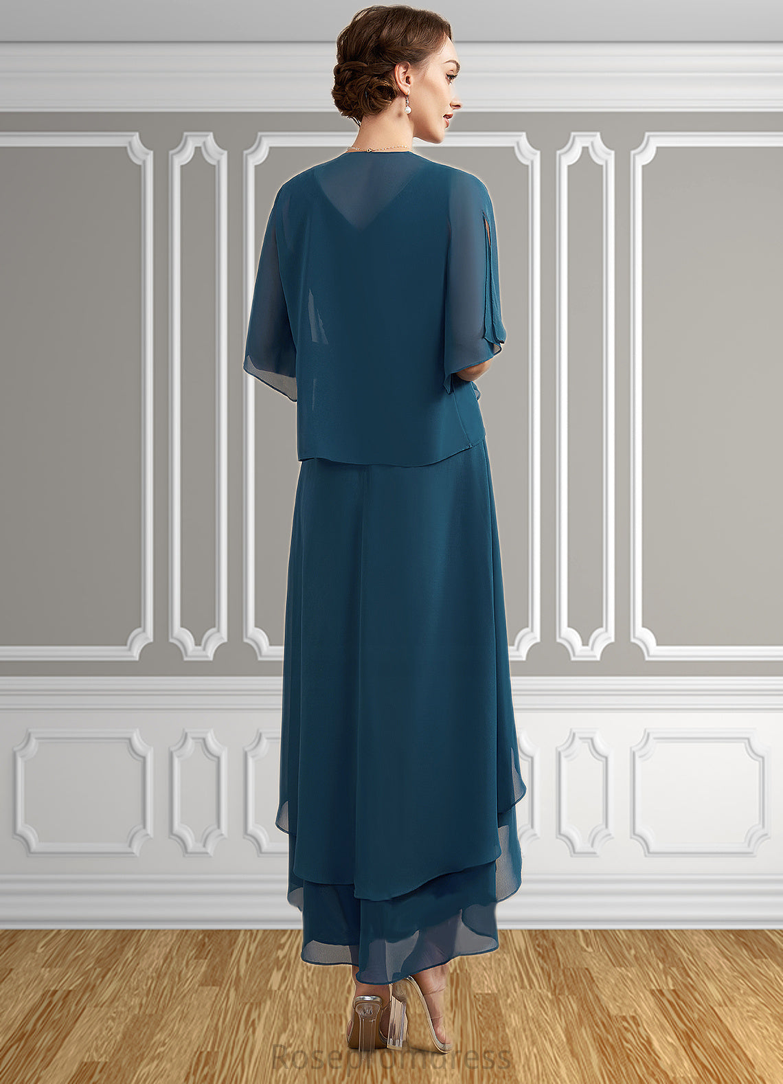 Gabriella A-Line V-neck Asymmetrical Chiffon Mother of the Bride Dress With Ruffle Beading Sequins SRS126P0014671