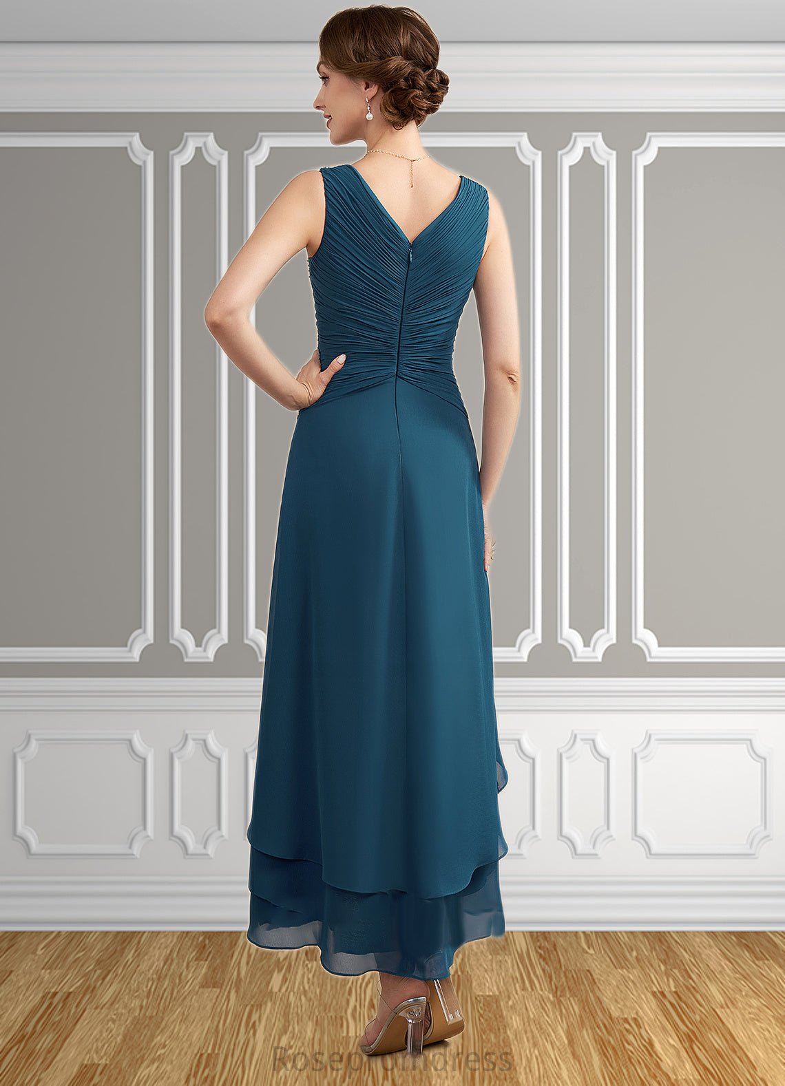 Gabriella A-Line V-neck Asymmetrical Chiffon Mother of the Bride Dress With Ruffle Beading Sequins SRS126P0014671