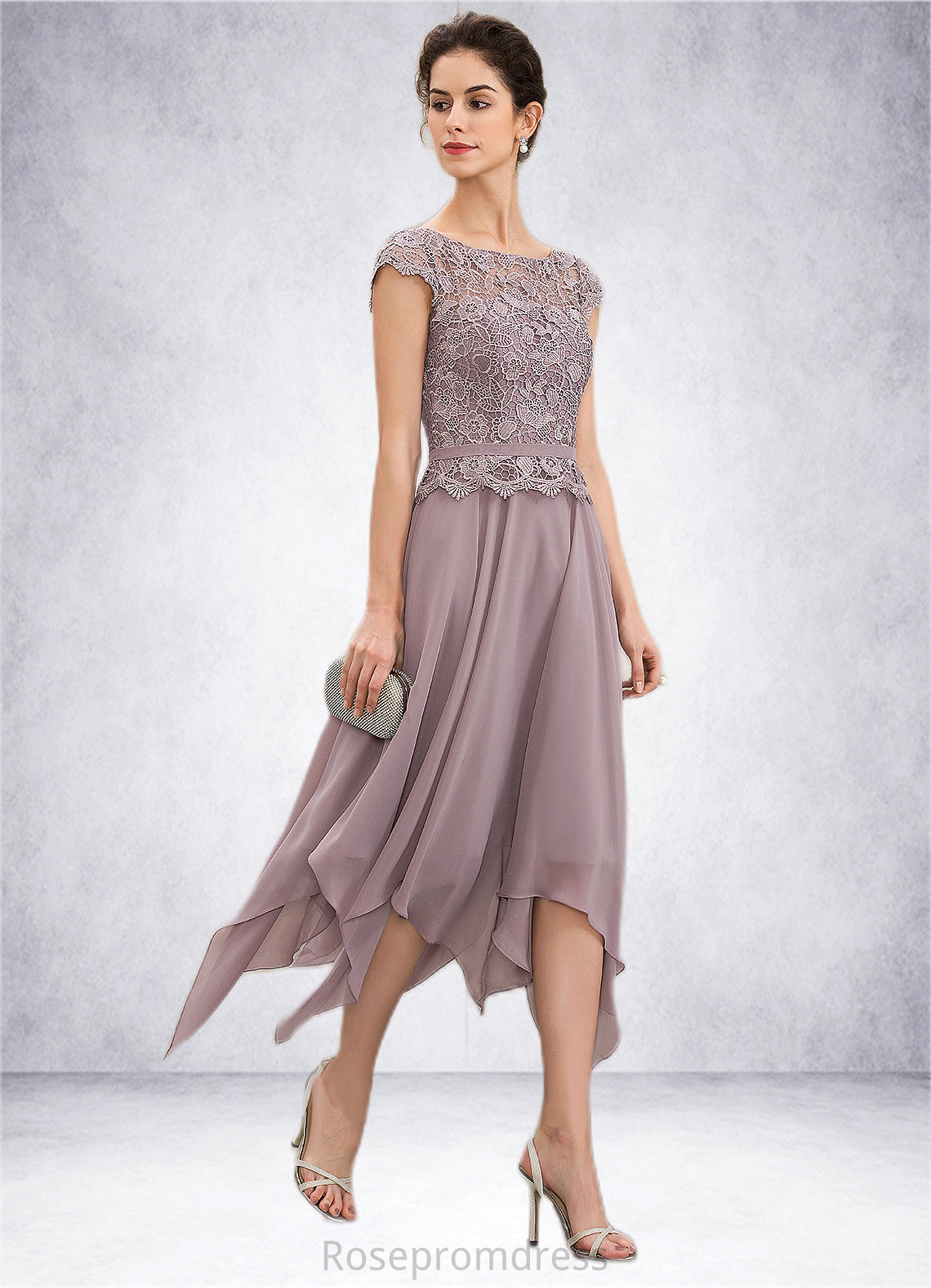 Martina A-Line Scoop Neck Ankle-Length Chiffon Lace Mother of the Bride Dress With Cascading Ruffles SRS126P0014673