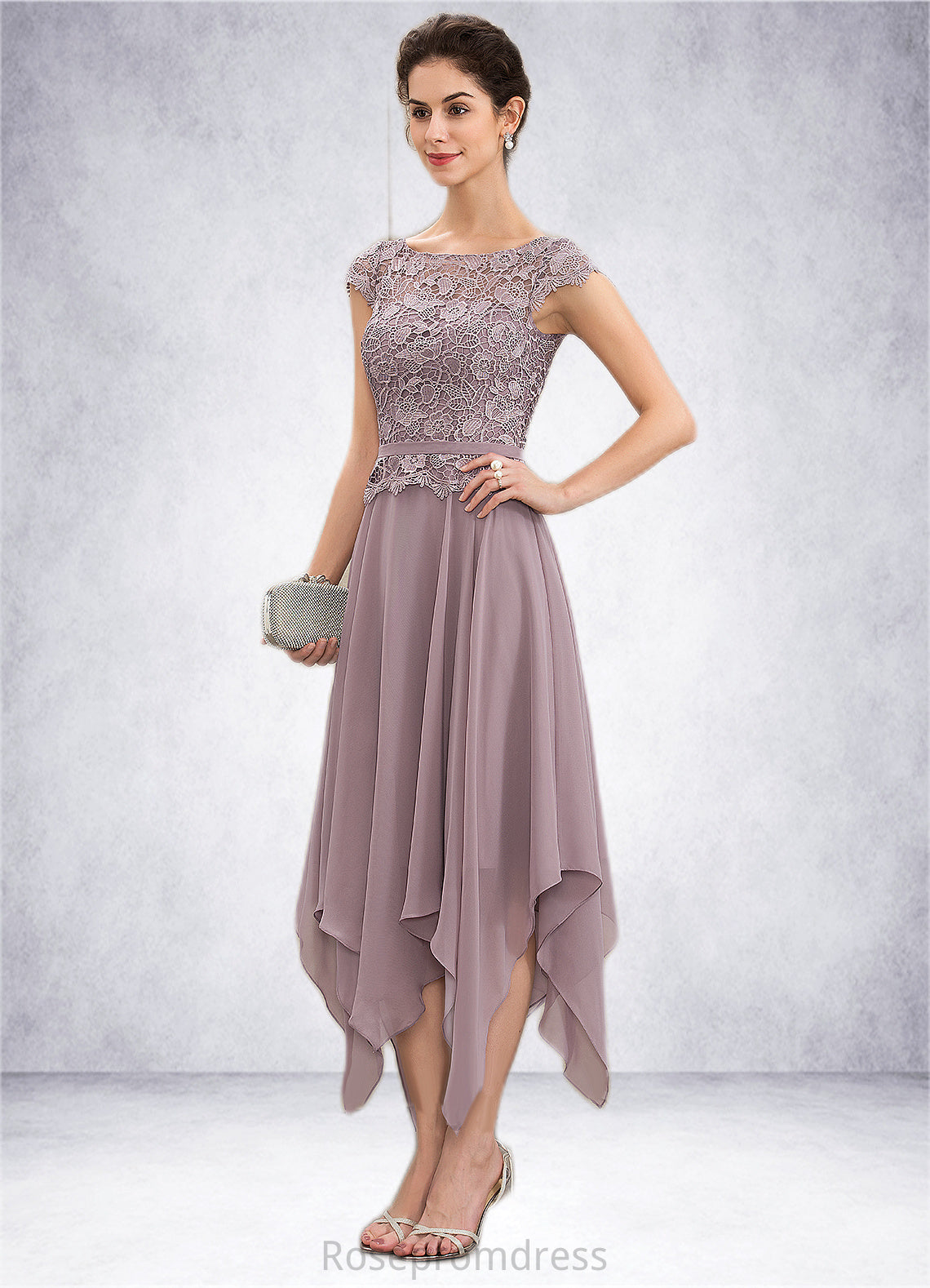 Martina A-Line Scoop Neck Ankle-Length Chiffon Lace Mother of the Bride Dress With Cascading Ruffles SRS126P0014673
