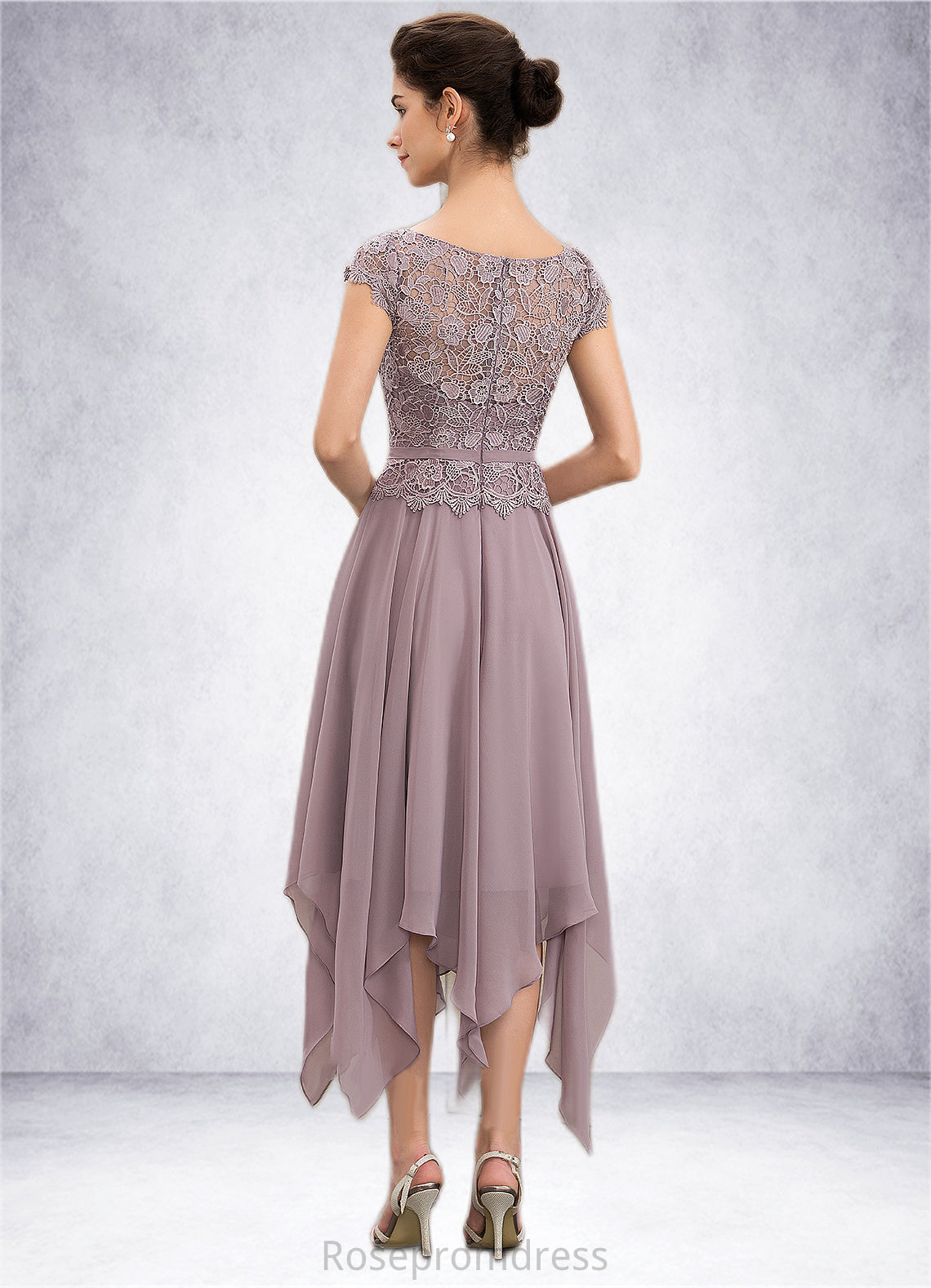 Martina A-Line Scoop Neck Ankle-Length Chiffon Lace Mother of the Bride Dress With Cascading Ruffles SRS126P0014673