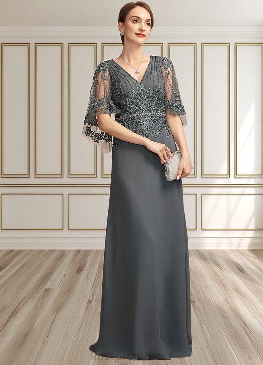 Aileen A-Line V-neck Floor-Length Chiffon Lace Mother of the Bride Dress With Beading Sequins SRS126P0014674